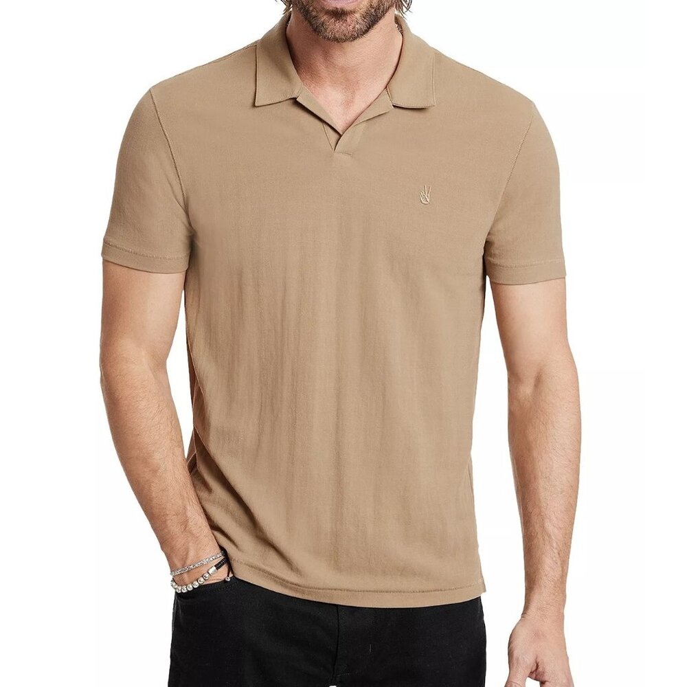 John Varvatos Leroy Peace Sign Polo Shirt Camel Mens Short Sleeve XL NWT 128